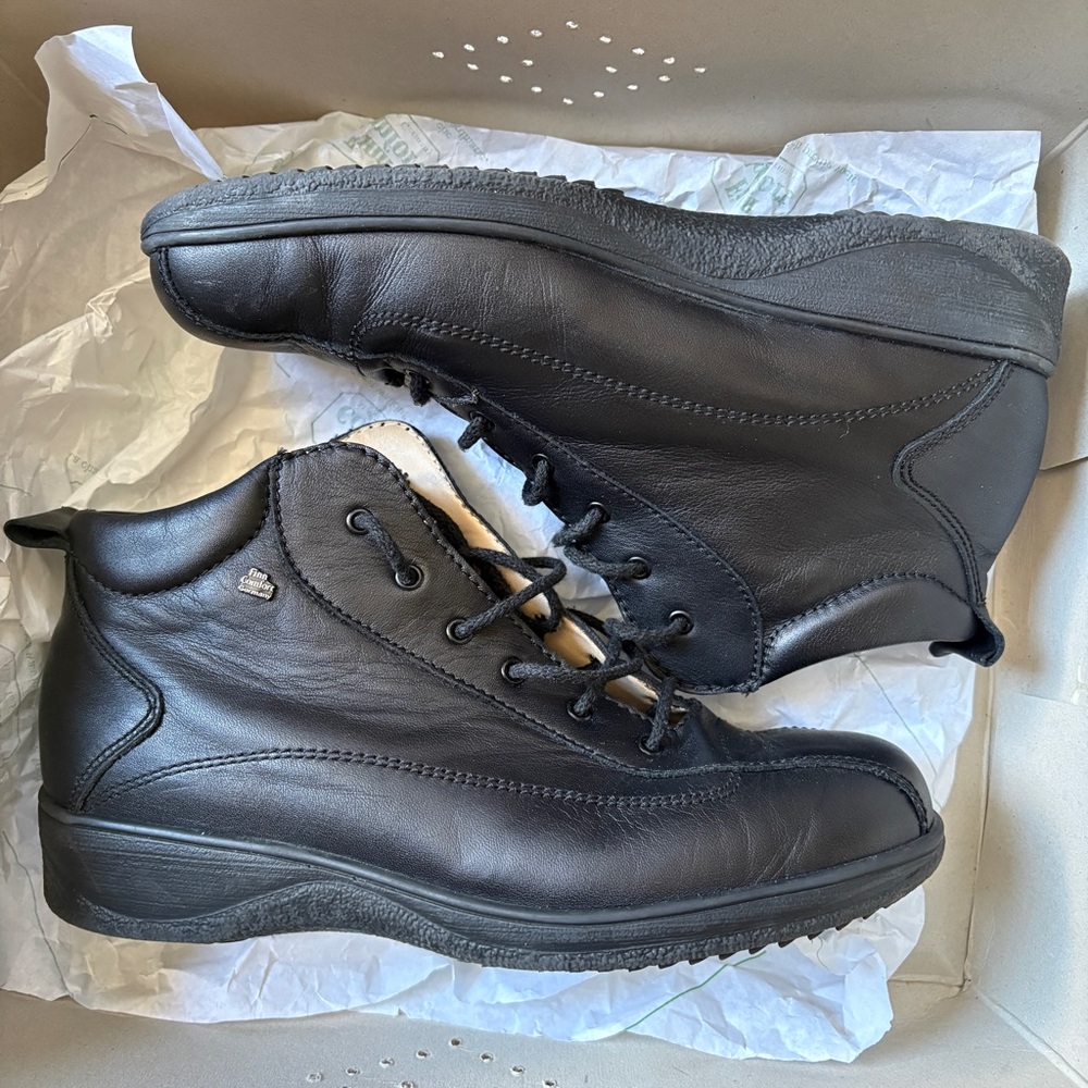 FINN COMFORT AARAU Black Leather Ankle Boots Women’s 7.5 (UK Size 5) - Like New